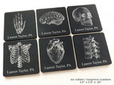 Custom Name Anatomy Coasters Gift Set human body skull brain anatomical heart doctor nurse medical school student-Art Altered