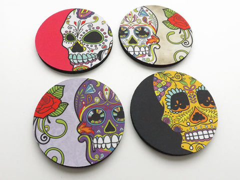Dia de los Muertos Drink Coasters set of 4 halloween home decor sugar skulls skeleton gift-Art Altered