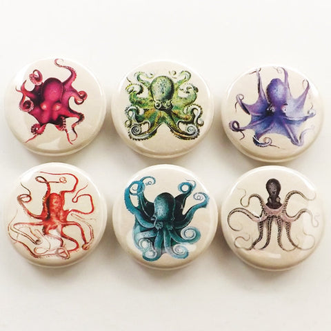 Octopus Magnets button pins coasters sea life beach ocean decor nature marine biology birthday party favor gift cthulhu tentacles kraken-Art Altered
