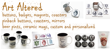 Art Altered Coffee Mugs Compact Mirrors Magnets Coasters Badges Button