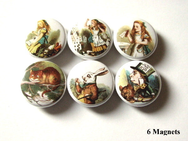 Alice MAGNETS mad hatter white rabbit cheshire cat drink me-Art Altered