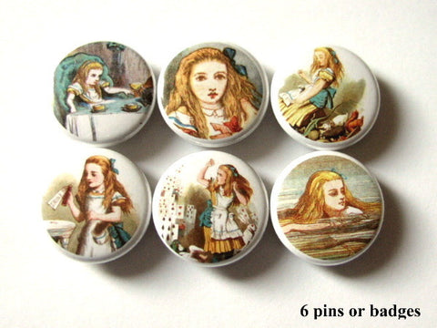 Alice party favors PINBACK BUTTONS pins badges drink me-Art Altered