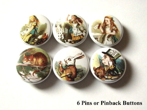 Cute Alice PINBACK BUTTONS pins badges mad hatter chesire cat-Art Altered
