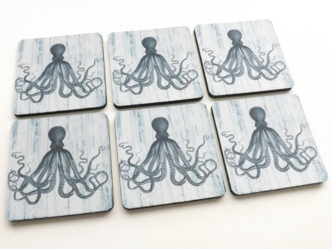 Octopus Drink Coasters beach sea ocean nautical home decor tentacles-Art Altered