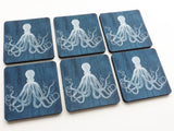 Blue Octopus Drink Coasters housewarming hostess gift beach sea ocean home decor tentacles-Art Altered