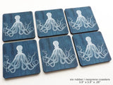 Blue Octopus Drink Coasters housewarming hostess gift beach sea ocean home decor tentacles-Art Altered
