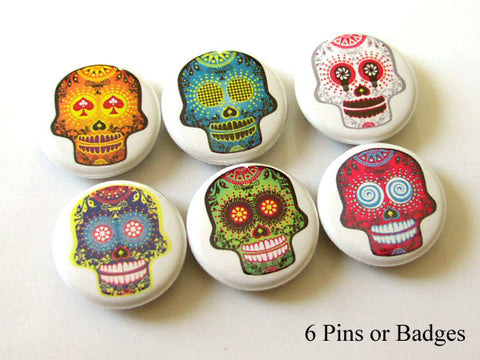 Sugar Skulls PINBACK BUTTONS pins badges funky day of the dead dia de los muertos-Art Altered