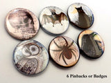 Macabre PINBACK BUTTONS pins badges goth spider owl skull hand crow cat bat halloween-Art Altered