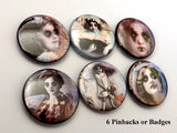 Horror Macabre PINBACK BUTTONS pins badges creepy faces vampire children halloween-Art Altered