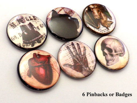 Goth PINBACK BUTTONS pins badges macabre anatomical heart skull-Art Altered