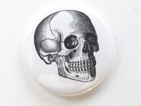 Button Pin Skull human body anatomy skeleton medical gift halloween student teacher professor geek goth black white-Art Altered