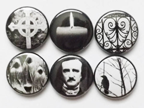 Fridge Magnets Poe Raven halloween party favor macabre goth crow stocking stuffer spooky trick or treat bags filler horror gift button pins-Art Altered