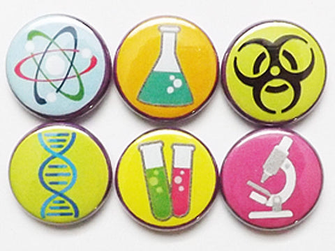 Science Magnets microscope DNA test tubes beaker atom hazard party favors stocking stuffers laboratory lab geekery nerd dork pins gifts-Art Altered