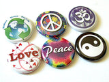Peace Love Om yin yang button pins badges hippie retro stocking stuffer party favor flair hippy trippy magnets gifts-Art Altered