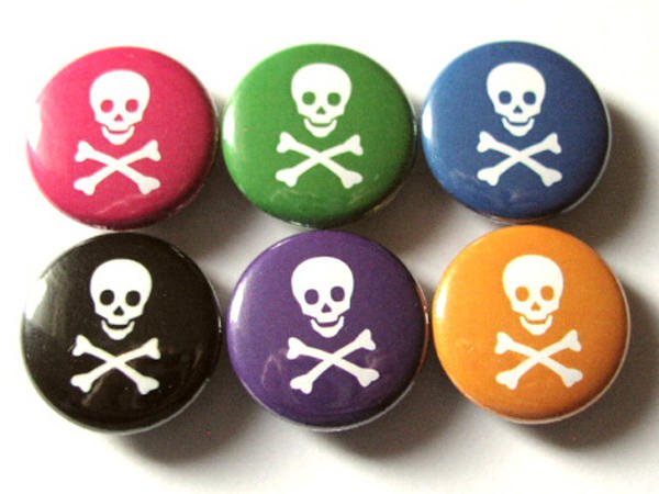 Skull and Crossbones pins buttons badges pirate pastel goth stocking stuffers party favors flair accessories gifts geekery magnets-Art Altered