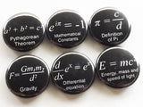 Formula badges, back to school, math gift, science, algebra, magnets, teacher, backpack pins, party favor, relativity, black and white-Art Altered