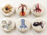Octopus and Squid Fridge Magnets, pinbacks, coasters, party favors, marine biology, stocking stuffer, cthulhu, tentacles, kraken, gifts-Art Altered