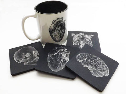 Drink Coasters and Coffee Mug Gift Set Anatomy physician assistant doctor male nurse anatomical heart goth biology white coat ceremony skull-Art Altered