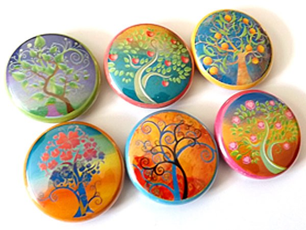 Leaves Trees Flowers button pins badges pinbacks retro nature mod fall autumn party favors stocking stuffers gifts magnets housewarming-Art Altered