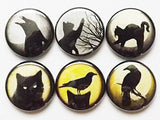 Button Pins Black Cats Ravens pinbacks badges magnets halloween crows party favors stocking stuffers trick or treat bags goth spooky gifts-Art Altered