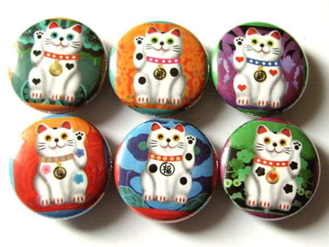 Lucky Cat Maneki Neko button pins badges kitty fortune waving magnets stocking stuffers party favors geekery housewarming hostess gift-Art Altered