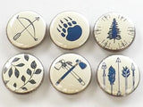 Camping Gift fridge magnets outdoors traveler bear paw leaves nature bow arrow hatchet tree forest rustic home decor hiking button pins-Art Altered