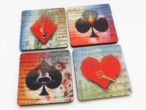 Poker Coasters playing cards suits diamond spade club heart girls game night housewarming hostess gift for him her man cave guy party favors-Art Altered