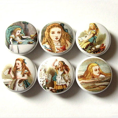 Alice's Adventures Button Pins Badges drink me pinback party favors stocking stuffers shower gifts flair accessories magnets carroll tenniel-Art Altered