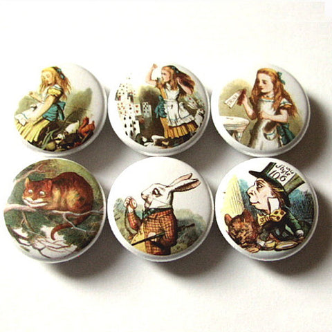 Alice's Adventures refrigerator Magnets mad hatter cheshire cat drink me party favor stocking stuffer shower gift pin button carroll tenniel-Art Altered