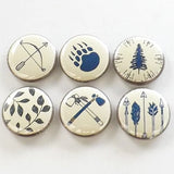 Camping Gift fridge magnets outdoors traveler bear paw leaves nature bow arrow hatchet tree forest rustic home decor hiking button pins-Art Altered