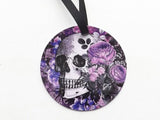 Goth Skull Ornament purple flowers spider web halloween christmas decoration trick treat home decor gothic party favors stocking stuffers-Art Altered