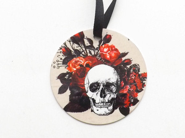 Skull and Roses Ornament red flowers halloween goth christmas tree decoration trick treat home decor gothic party favors stocking stuffers-Art Altered
