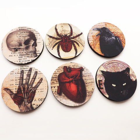 Halloween home decor Coasters hostess gift party favors goth decorations trick or treat spooky scary macabre oddities skull anatomical heart-Art Altered