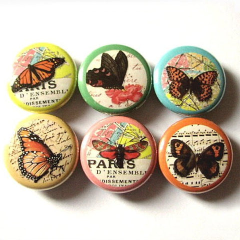 Butterflies and Maps fridge magnets spring nature 1 inch insect butterfly stocking stuffer party favors hostess gifts flair button pins-Art Altered