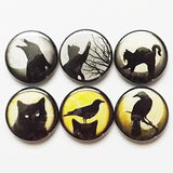 Fridge Magnets Black Cats Ravens crows halloween geekery party favors stocking stuffers trick or treat birds goth moon gifts silhouette pins-Art Altered