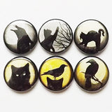 Button Pins Black Cats Ravens pinbacks badges magnets halloween crows party favors stocking stuffers trick or treat bags goth spooky gifts-Art Altered