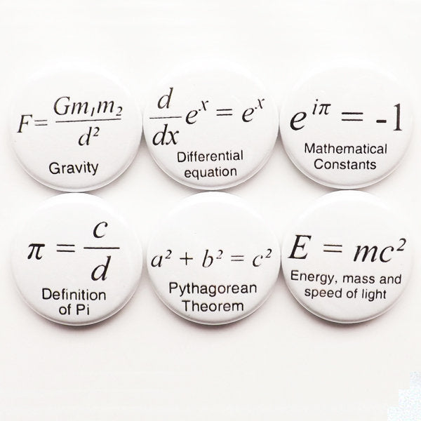 Coworker gift math teacher formulas button pins badges school Pi fathers day science equations physics party favor geek stocking stuffer men-Art Altered
