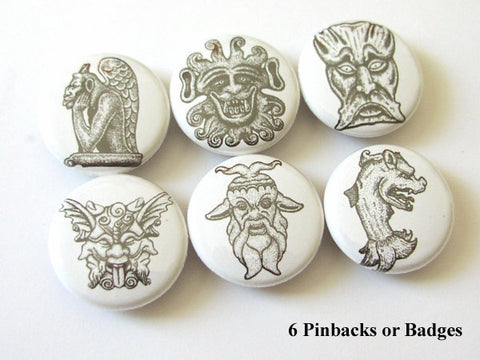 Gargoyles 1 inch pinback buttons pins badges grotesque gothic medieval stocking stuffer party favors shower gift for him goth flair magnets-Art Altered