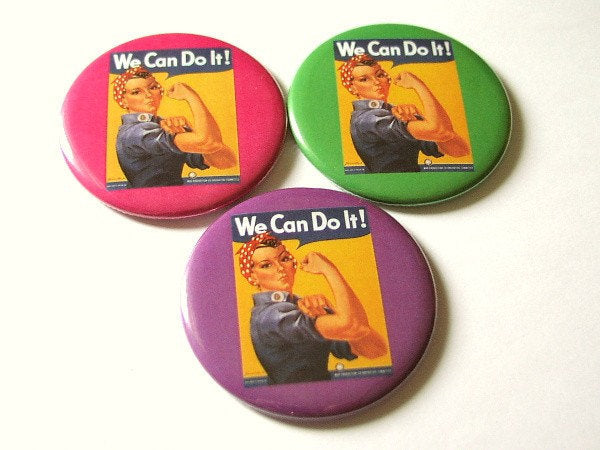 Set of 3 Hand or Pocket MIRRORS we can do it Rosie the Riveter party favor fashion accessory shower gifts stocking stuffers girl power flair-Art Altered