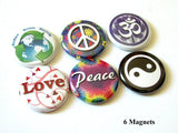 Fridge Magnets peace love om yin yang hippie hippy button pins party favors gift stocking stuffers flair retro mod-Art Altered