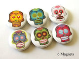 Fridge Magnets funky sugar skulls Dia De Los Muertos day of the dead skeleton calavera holiday party favor pastel goth button pins hostess-Art Altered