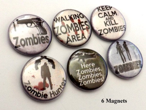 Zombie Hunter fridge magnets keep calm kill scary goth creepy macabre horror stocking stuffer party favors dead gift button pins geek gift-Art Altered