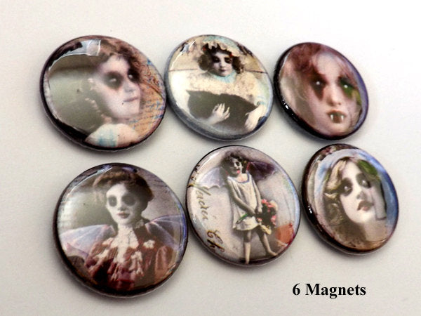 Creepy Faces fridge magnets goth horror macabre scary vampire children halloween flair stocking stuffer party favors decor gifts button pins-Art Altered
