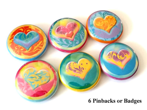Heart Love button pins badges stocking stuffers shower party favors valentine wedding favors flair gifts magnets-Art Altered