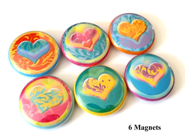 Fridge Magnet Set hearts love refrigerator valentine mothers day bridal shower party favor stocking stuffers flair gift button pins-Art Altered