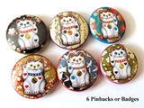 Maneki Neko Cat fortune button pins badges magnets kitty lucky stocking stuffer party favors gift flair geekery housewarming hostess waving-Art Altered