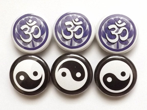 Om Yin Yang button pins badges lotus party favors stocking stuffers shower gifts balance zen Asian magnets coaster buddhist yoga peace-Art Altered