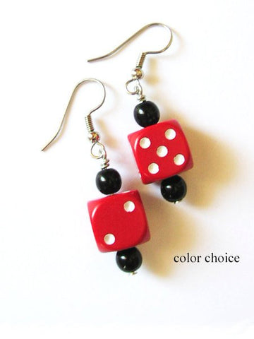 Dice Bunco Earrings Funky Cute d6 dice geekery jewelry bunko rockabilly recycled casino gambling gamer party favors stocking stuffers gifts-Art Altered