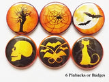 Halloween button pins badges party favors skull bats moon spider web cat geekery trick treat spooky stocking stuffers gifts flair magnet-Art Altered