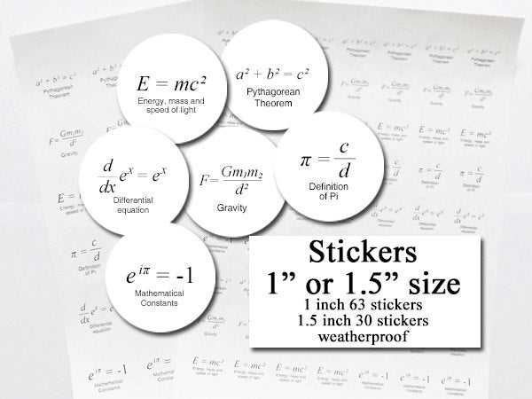 Math STICKERS labels formula geekery physics equation teacher gift graduation back to school party favor pi einstein envelope seal treat bag-Art Altered